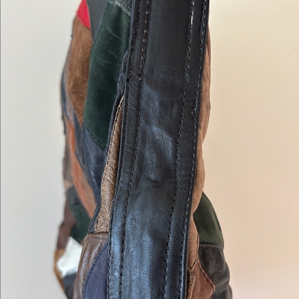 LEATHER SHOULDER/HOBO/TOTE BAG MULTICOLORED SWATCHES OF LEATHER VINTAGE NO TAGS - Picture 10 of 13